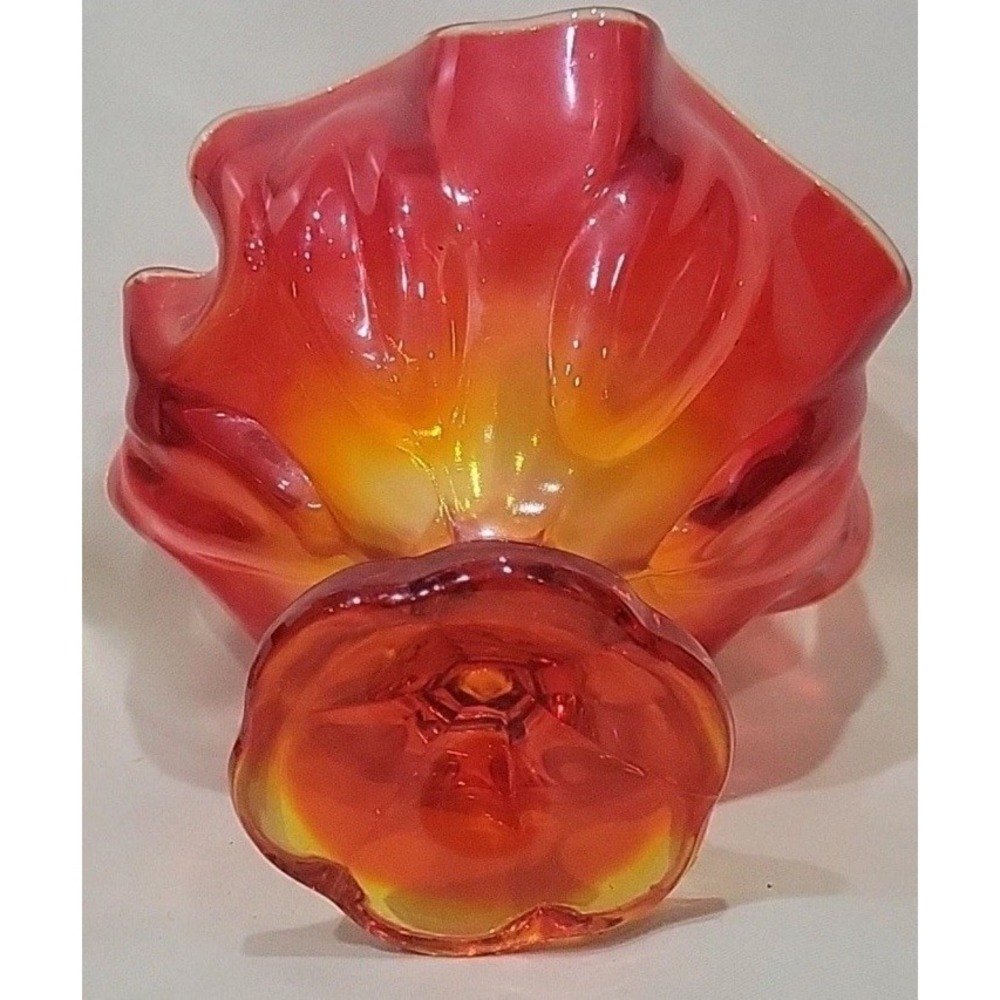 Vintage 1960s L.E. Smith Amberina Six Petal Orange Footed Candy Dish Compote EUC - Picture 7 of 8